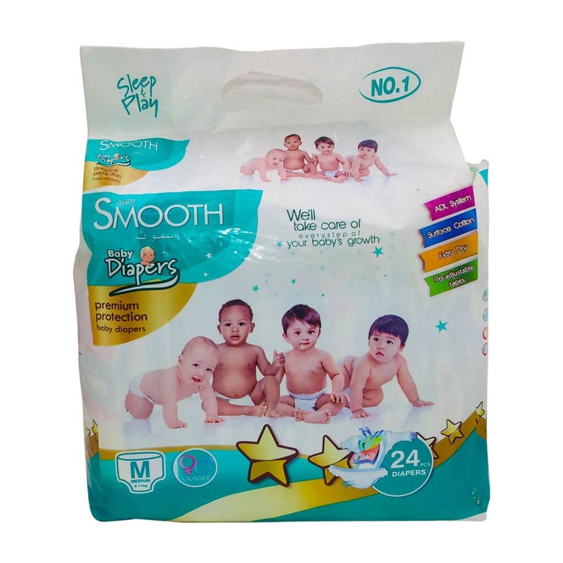 Smooth Feah Smooth Premium Protection Baby Diapers – Medium Size (24 pcs) - Image 1